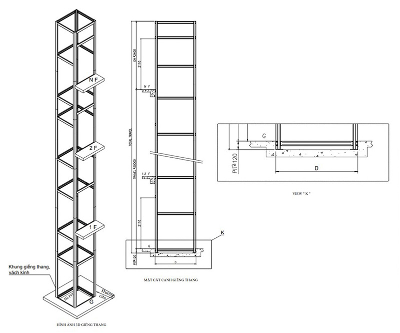 Bản vẽ thang máy không hố pit
